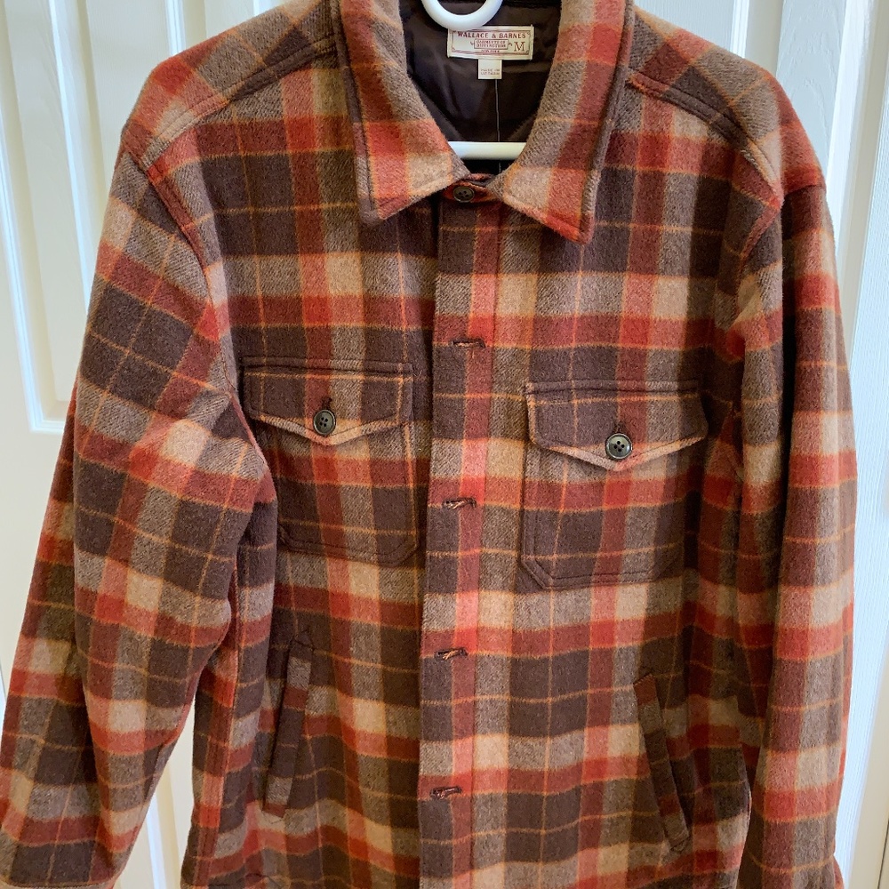J. Crew Wallace & Barnes Mens Brushed Wool Jacket In Brown Tan Plaid Size medium